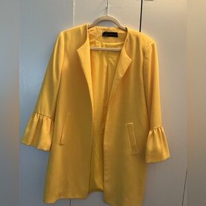 Zara Yellow Ruffle Sleeve Blazer